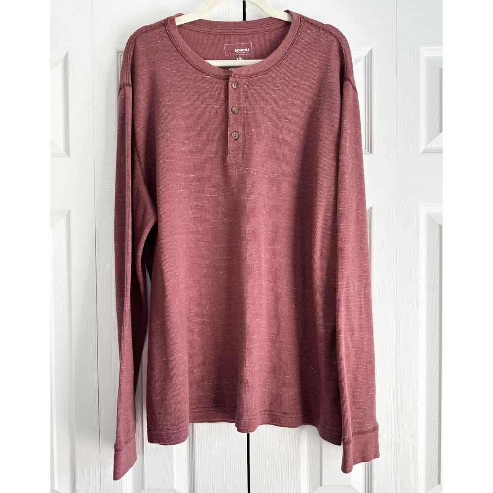 Sonoma Mens Henley Shirt XXL Burgundy Long Sleeve 3-Button Plus Size Base Layer